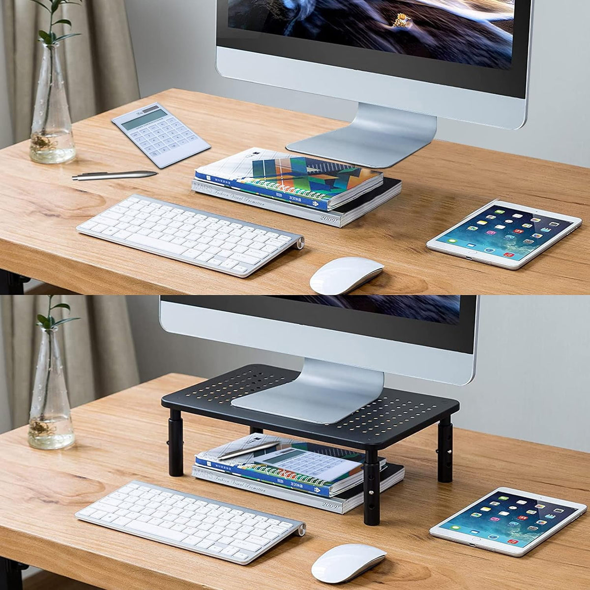 2 Pack Monitor Stand, Desk Monitor Riser 3 Height Adjustable, Laptop Riser with Airflow Vents, Desktop Stand for Comp... - Image 6