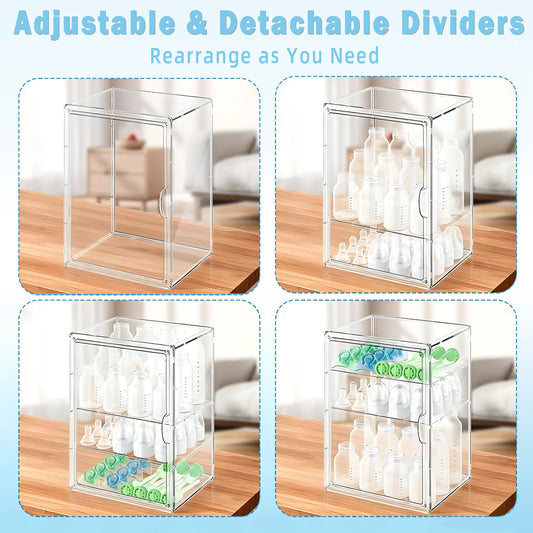 Baby Bottle Storage Organizer, Adjustable Clear Acrylic Makeup Storage Station, Case Box Container with 2 Removable D... - Image 2