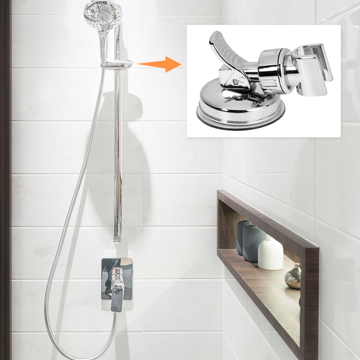2 Pcs Adjustable Shower Head Holder, Removable Suction Cup Shower Head Bracket, No Drill Shower Head Bracket with Chr... - Image 5
