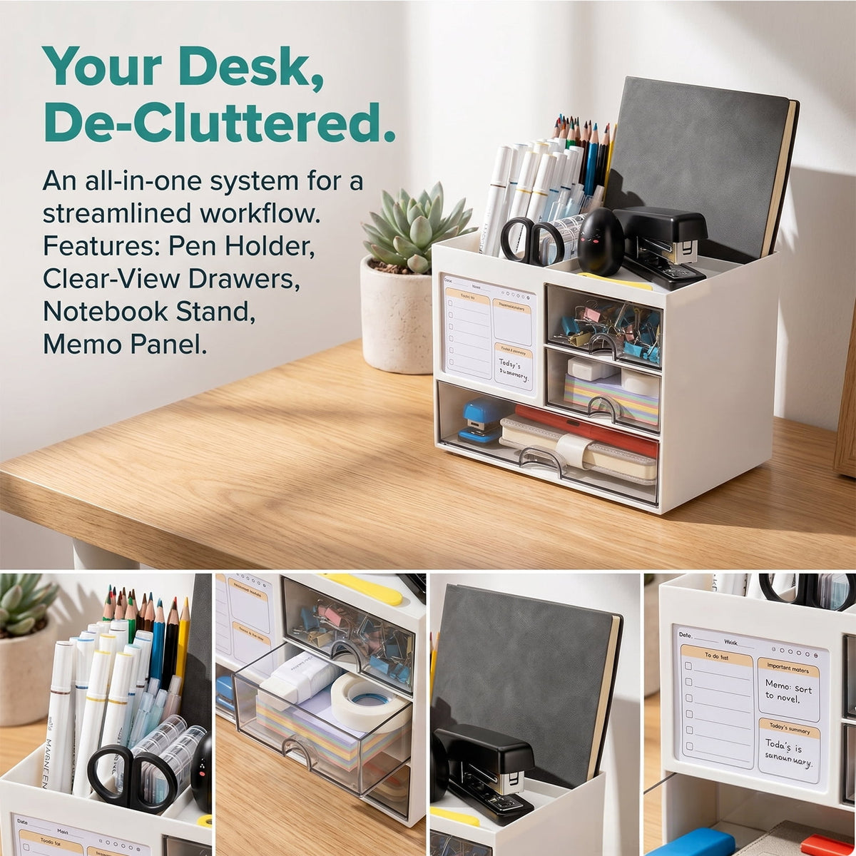 with 3 Drawers, Pencil Pen Holder for ,Office Storage, 8.185.626.1 in - Image 3