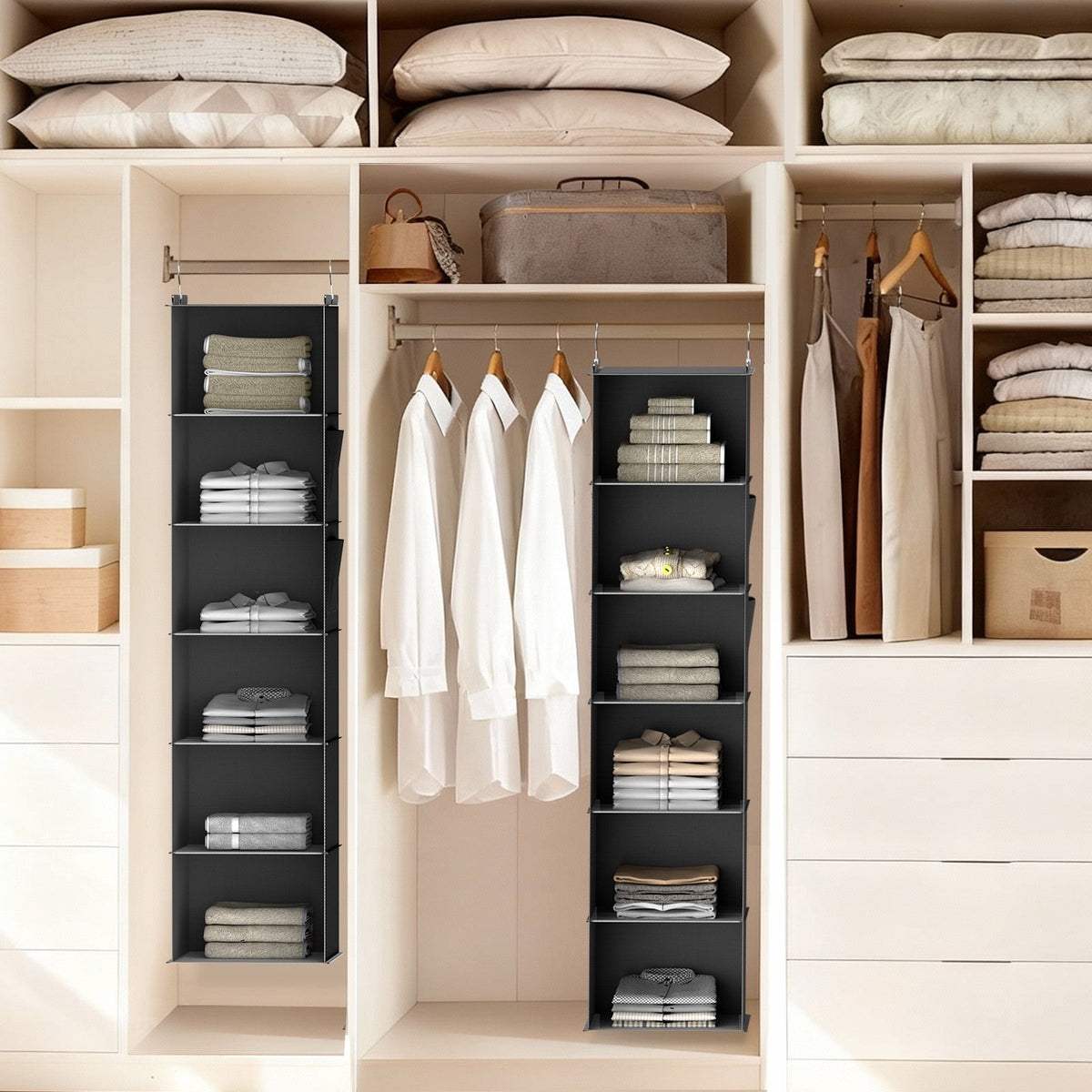 Shelves, 6-Shelf Organizer with Bamboo Inserts, Foldable Organizers and for Bedroom,Sturdy Hook W/ 2 Side Pockets,Gray - Image 6