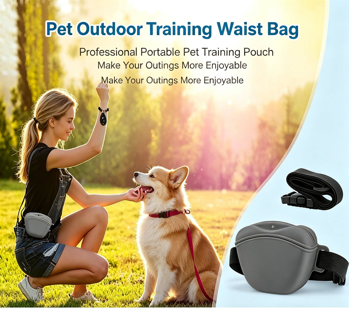 Silicone Dog Treat Pouch with Training Clicker, Magnetic Sealing Anti-Spill Pet Treat Waist Bag for Dog Walking Training - Image 3