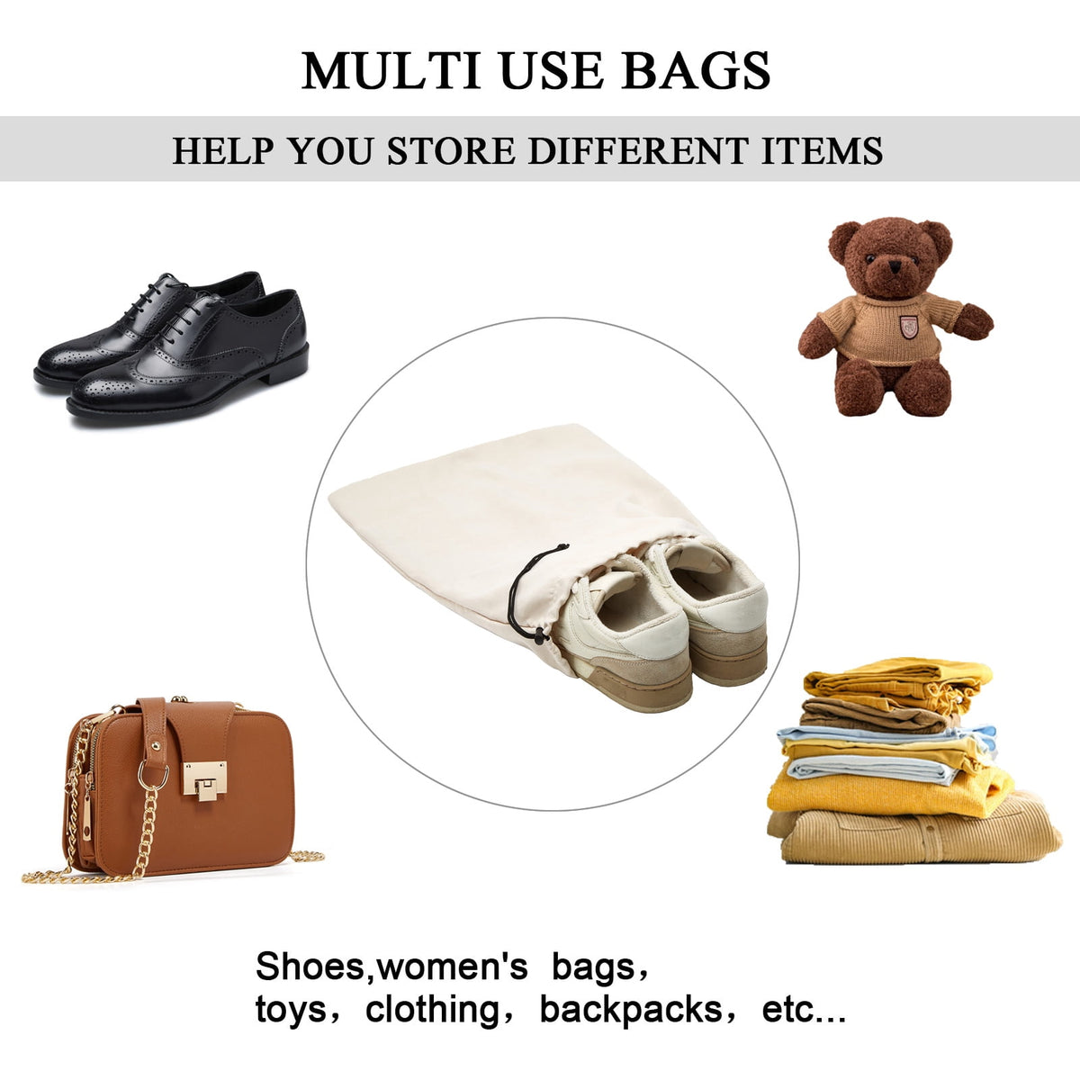 4 Pcs Shoe Bags for Travel, 17.7" x 13.8" Dustproof Shoe Bags with Drawstring Closure,Washable & Reusable(Beige) - Image 2