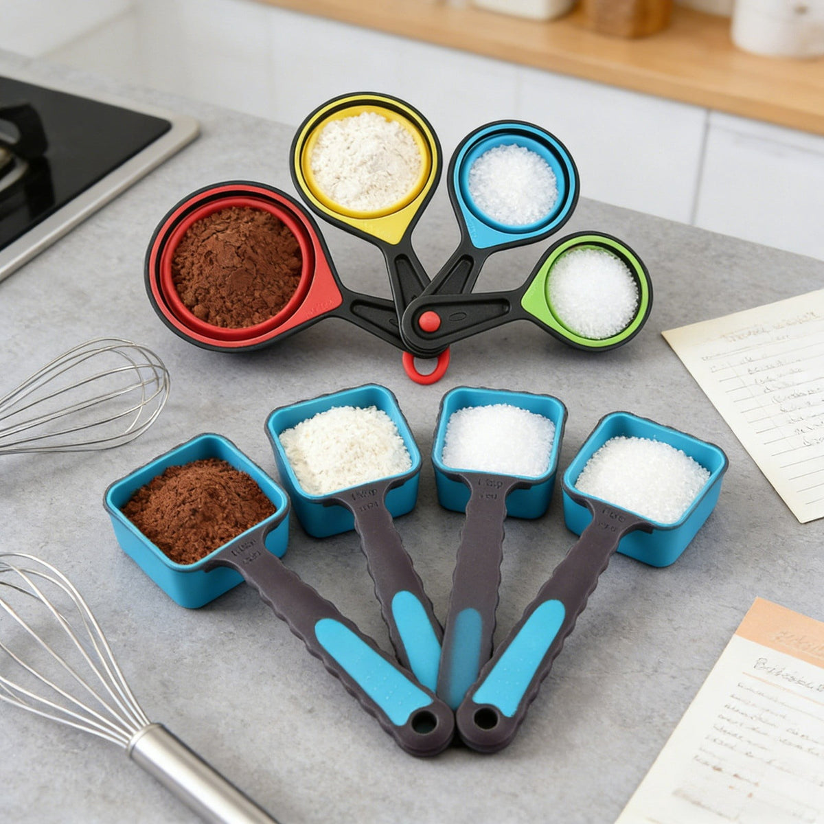 Foldable Measuring Cups and Spoons set, Collapsible Measuring Cups,Food Grade Silicone, 8 piece Measuring Tool Engrav... - Image 3