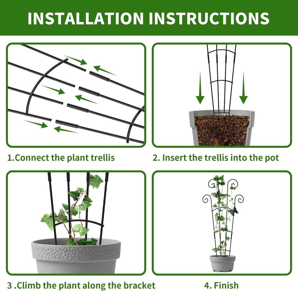 2 Pack 30 Inch Taller Plant Trellis for Potted Climbing Plants Indoor,Expandable Metal Garden Trellis for Climbing Pl... - Image 3