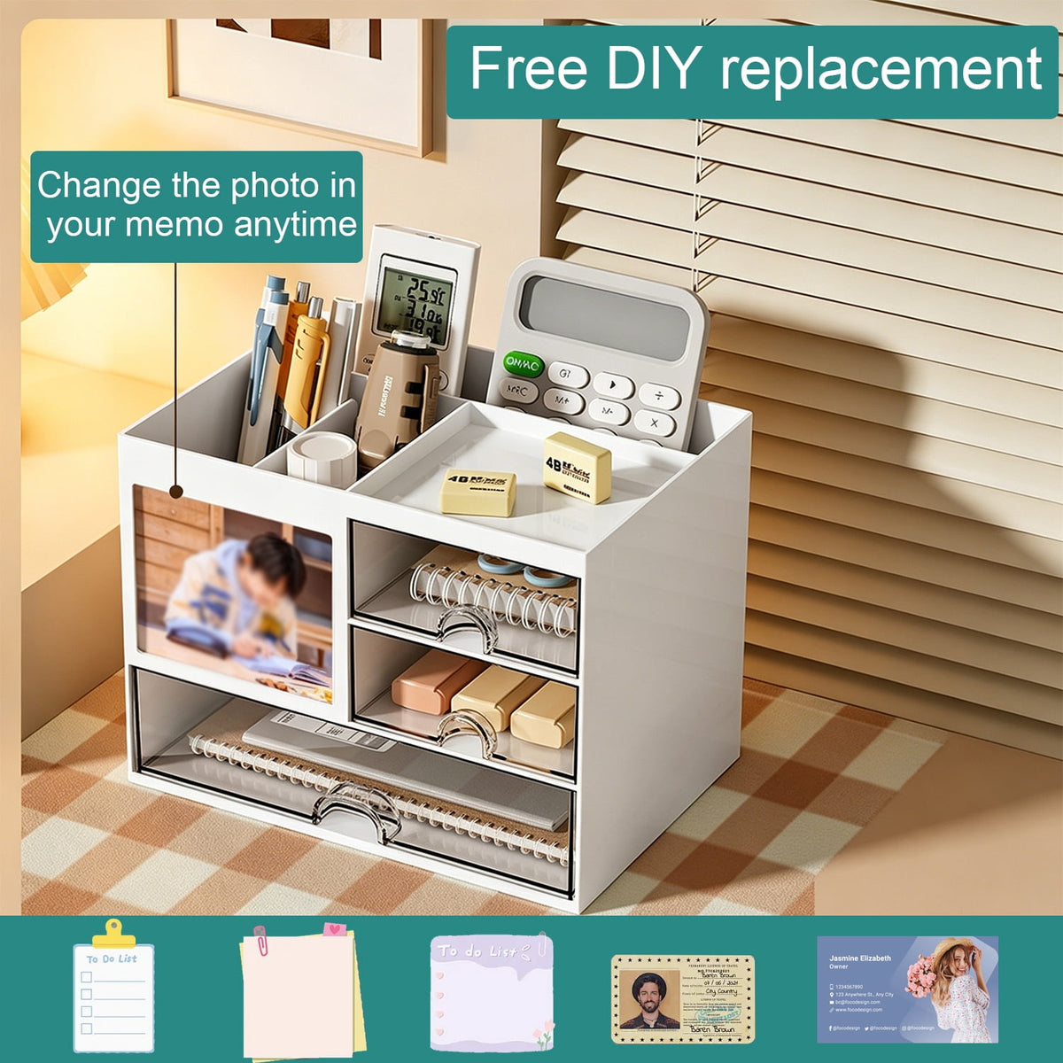 with 3 Drawers, Pencil Pen Holder for ,Office Storage, 8.185.626.1 in - Image 5
