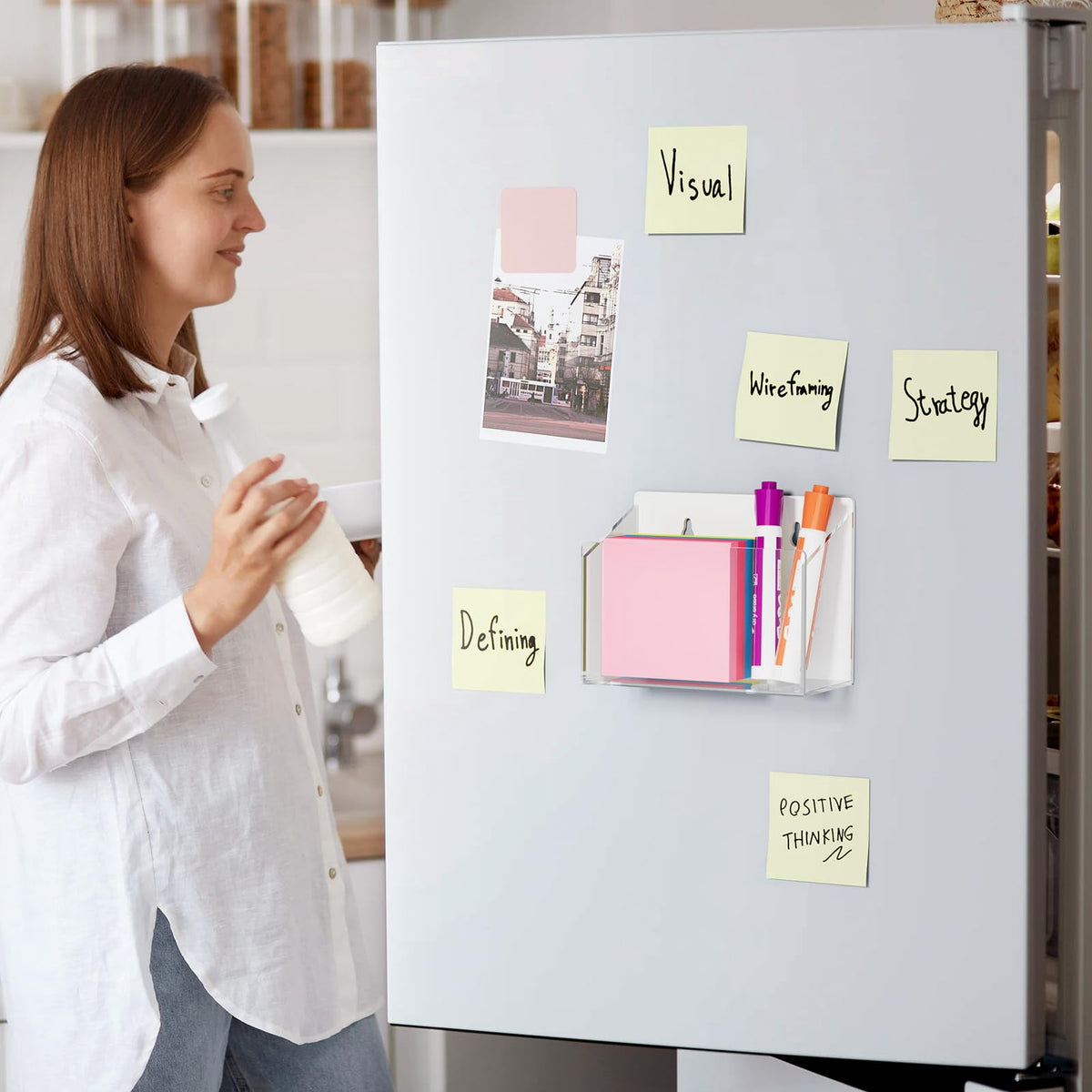 Holder, Acrylic Pen Holder for Fridge 2 Compartments, Dry Erase Holder with Screws, Clear - Image 4