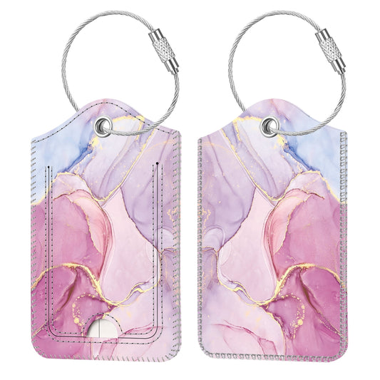 Privacy Cover ID Label with Stainless Steel Loop and Address Card for Travel Cruise Bag Suitcase, Glittering Marble