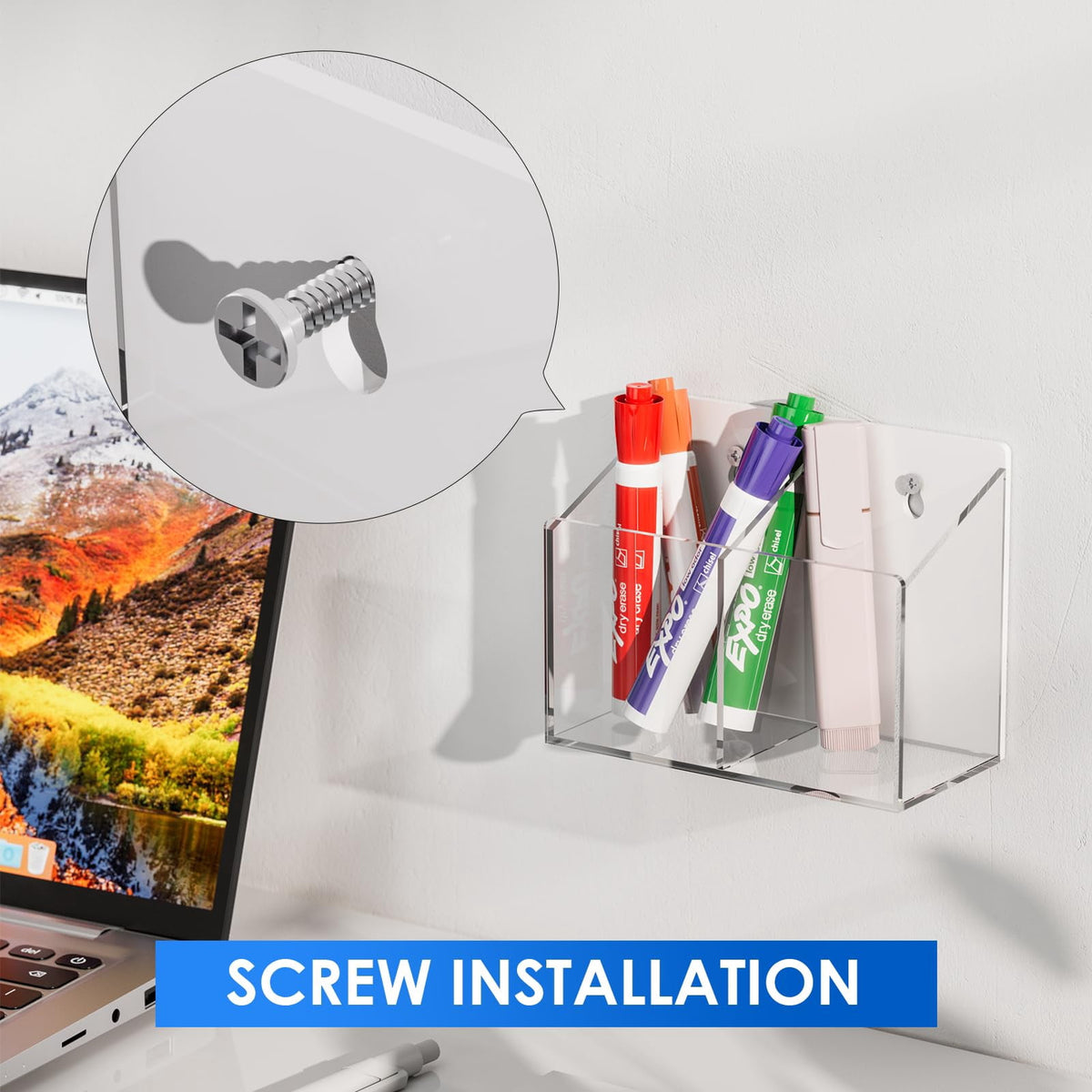 Holder, Acrylic Pen Holder for Fridge 2 Compartments, Dry Erase Holder with Screws, Clear - Image 5