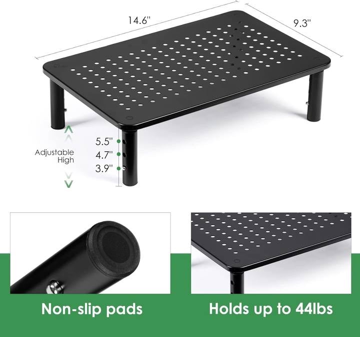2 Pack Monitor Stand, Desk Monitor Riser 3 Height Adjustable, Laptop Riser with Airflow Vents, Desktop Stand for Comp... - Image 4