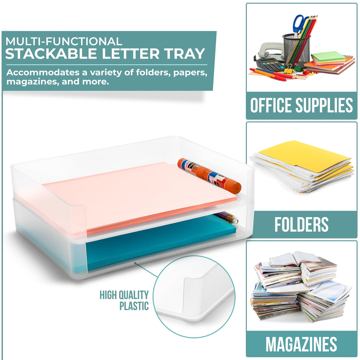Plastic Letter Tray, Desktop Paper Organizer File Storage, 2 Pack - Image 3
