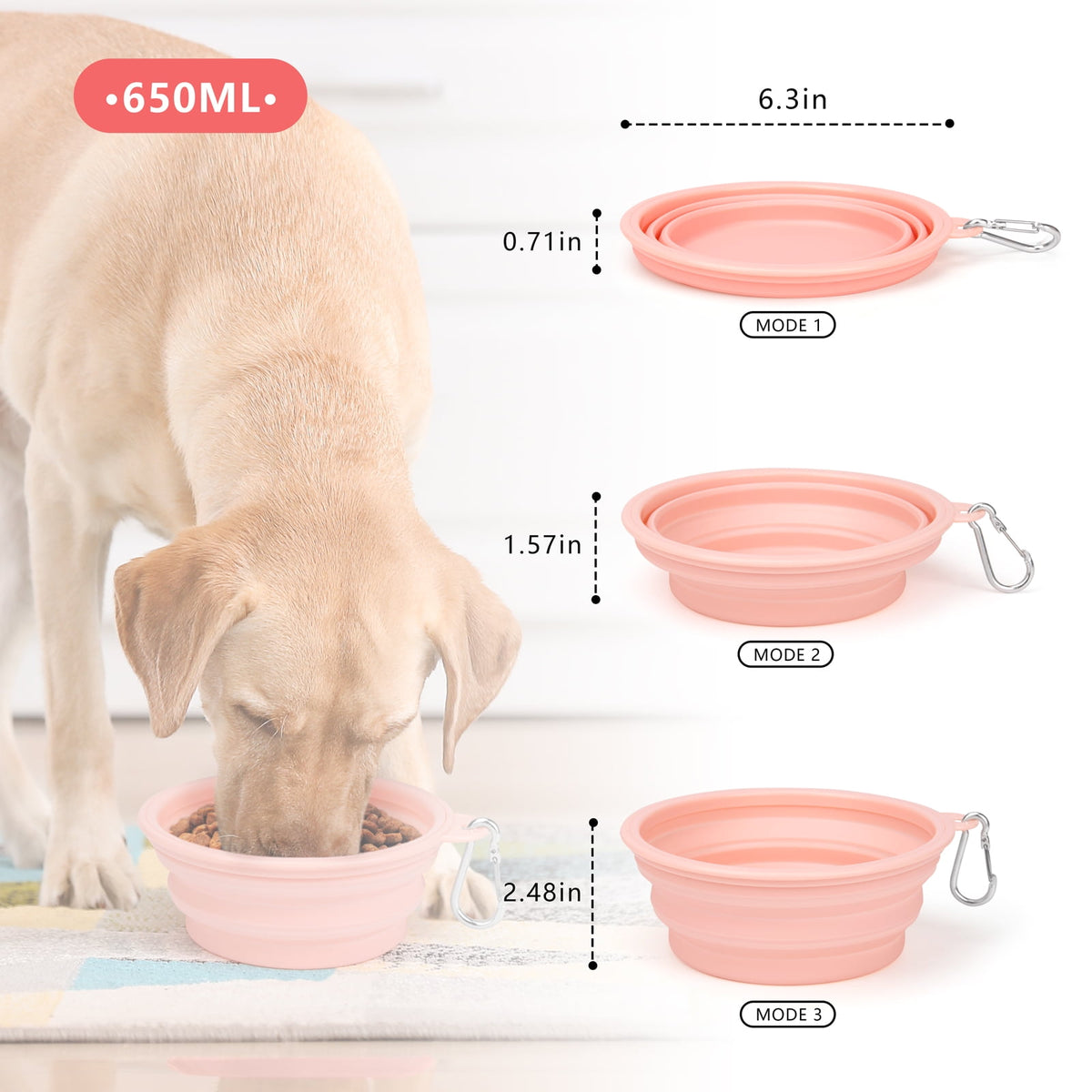 Bowls, (12 & 22oz ) Portable Dogs Cats Pet Foldable Feeding Watering Dish for Traveling Camping Walking, Pink - Image 3