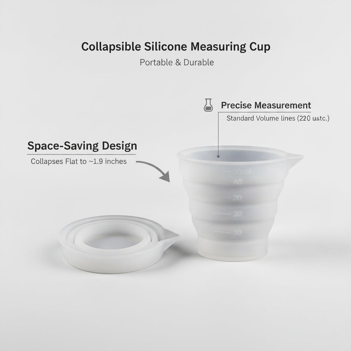 Silicone Measuring Cup, 1 Pack, White, Multipurpose Kitchen & Camping Tool - Image 5