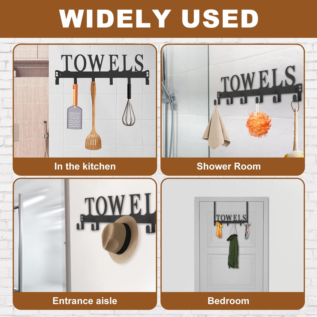 The Door Hooks - Heavy Duty Towel Rack with 6 Hooks for Bedroom, Bathroom, Kitchen - Holds Towels, Bags, Coats, Hats ... - Image 5