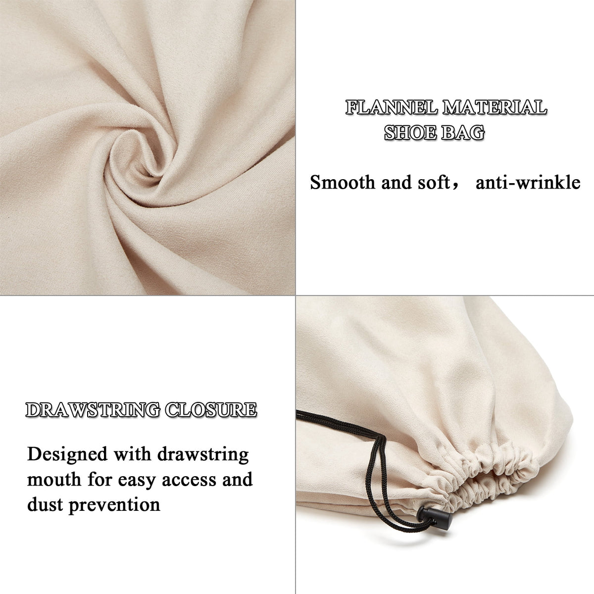 4 Pcs Shoe Bags for Travel, 17.7" x 13.8" Dustproof Shoe Bags with Drawstring Closure,Washable & Reusable(Beige) - Image 3