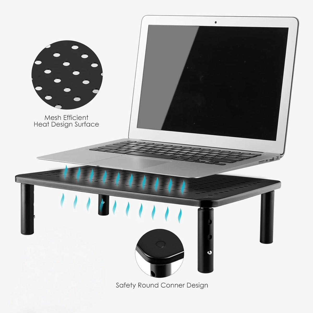 2 Pack Monitor Stand, Desk Monitor Riser 3 Height Adjustable, Laptop Riser with Airflow Vents, Desktop Stand for Comp... - Image 3