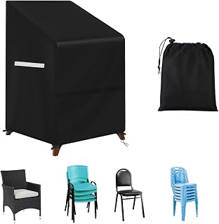 Stacking Outdoor Chair Cover Waterproof, Outdoor Patio Furniture Covers Stacked Chairs 420D, Lawn Furniture Stacking Seat Cover Outdoor Stack Chairs for 4-6 Stackable Dining Chairs, 33"L x 27"D x 48"H