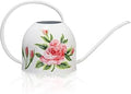 MOYEE 1/2 Gallon Metal Small Outdoor Indoor Watering Can,Hand-Painted Flowers Durable Metal Structure - White Long Spout Watering Can Indoor Plants - Garden Watering Equipment Stylish, Gentle Flow