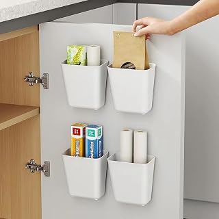 4 Piece Kitchen Cabinet Door Storage Box,Self Adhesive Wall Mounted Storage Box,Wardrobe/Bathroom/Refrigerator Small Items Organizer