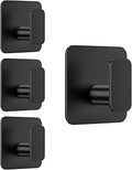 Aikzik Black Hooks for Hanging Heavy Duty, Adhesive Hooks for Shower, Bathroom, Kitchen, Robe, Towel, Coat, Waterproof & Rustproof Hook for Walls No Damage, Sticky Wall Towel Hooks - 4 Pack