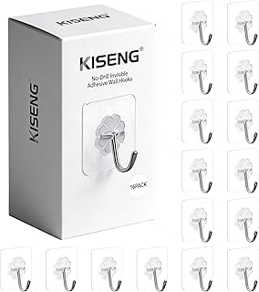 16 Pack Crystal Clear Adhesive Hooks for Hanging, Heavy Duty 22lb Sticky Hooks, Invisible Clear Wall Hooks No Drill No Damage, Waterproof Shower Hooks for Bathroom Kitchen Towel Keys