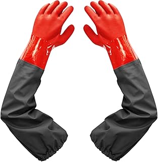 Haiou Long Arm Waterproof Gloves - Red Rubber Gloves for Men and Women (25 inches, Large, Red)