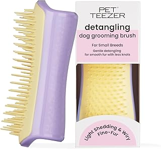Pet Teezer Detangling Dog Grooming Brush, Dry Brush & Dog Bath Brush for Wet or Dry Fur & Light Shedding Breeds, Small, Lilac/Yellow