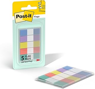 Post-it Flags, 0.47 in. x 1.7 in., One Dispenser with 100 -Count Assorted Pastel Colors Sticky Tabs Per Dispenser, Removable Page Markers for Planners, Journals, and Calendars (100 Flags Total)