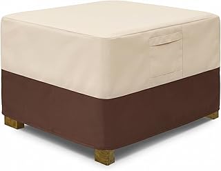 Vailge Rectangle Patio Ottoman Cover, Waterproof Outdoor Ottoman Cover with Padded Handles, Patio End Table Cover, Heavy Duty Patio Furniture Covers (Medium,Beige & Brown)