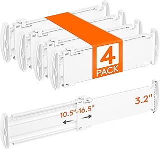 Lifewit Drawer Dividers for Clothes, 3.2" High 10.5"-16.5" Expandable Dresser Drawer Organizers, Adjustable White Plastic Separators for Kitchen, Cabinet, Nursery, Socks & Underwear Storage, 4 Pack