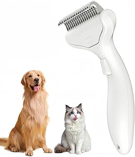 Undercoat Rake for Dogs & Cats, 3-in-1 Skin-Friendly Grooming Tool with One-Click Self-Clean Button, Deshedding Brush for Long haired Pets, Dematting Comb Removes Matted Fur & Loose Hair