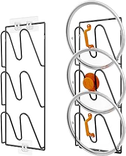 Durmmur 2 Pack Pot Lid Organizer Rack, 6-Tier Pot Lids Holder for Cabinet Door/Wall, No Drilling Adhesive Wall/Door Mounted Rustproof Pot and Pan Cover for Kitchen Storage, Classic Black