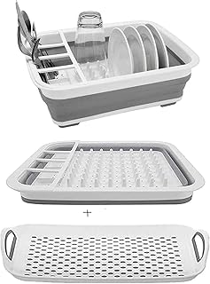 camper must haves dish drying rack Collapsible Dish Drying Rack Portable Dinnerware Drainer Organizer for Kitchen RV Campers Travel Trailers Space Saving Kitchen Storage Rack Tray (with Drainboard)