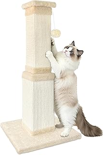Cat Scratching Post for Large Cats, Cat Scratcher for Indoor Cats Adults, Sturdy Sisal Scratch Post to Protect Furniture, 32 Inch, Beige