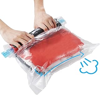 10Pack Travel Space Saver Bags (4 x S, 3 x L, 3 xL), Reusable KFYM Vacuum Travel Storage Bag, Saves 75% of Storage Space, Roll-Up Compression, No Need For Vacuum Machine Or Pump