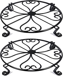 NSYOOMH 2 pack 10" Rustproof Black Metal Plant Stands Heavy Duty Plants Holder Outdoor Indoor, Round Wrought Iron Sturdy Flower Planter Pot Stand, Corner Gardening Inside Potted Plant Risers - 10Inch