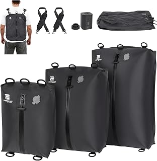 3 Pack Vacuum Bags for Travel with Pump, 3-Size Set Reusable Vacuum Compression Bags for Luggage, Space Saver IP67 Waterproof Vacuum Packing Cubes for Suitcase&Backpack, Black