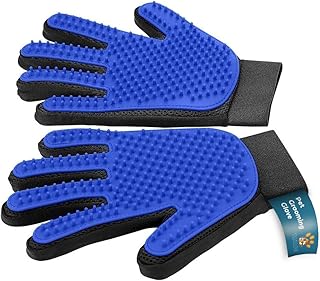 Pet Grooming Gloves – Efficient Dog & Cat Grooming Gloves 2-in-1 Deshedding Glove & Massage Mitt for Bathing, Washing & Shedding, Safe for Short/Long Hair – 2pcs (Blue)