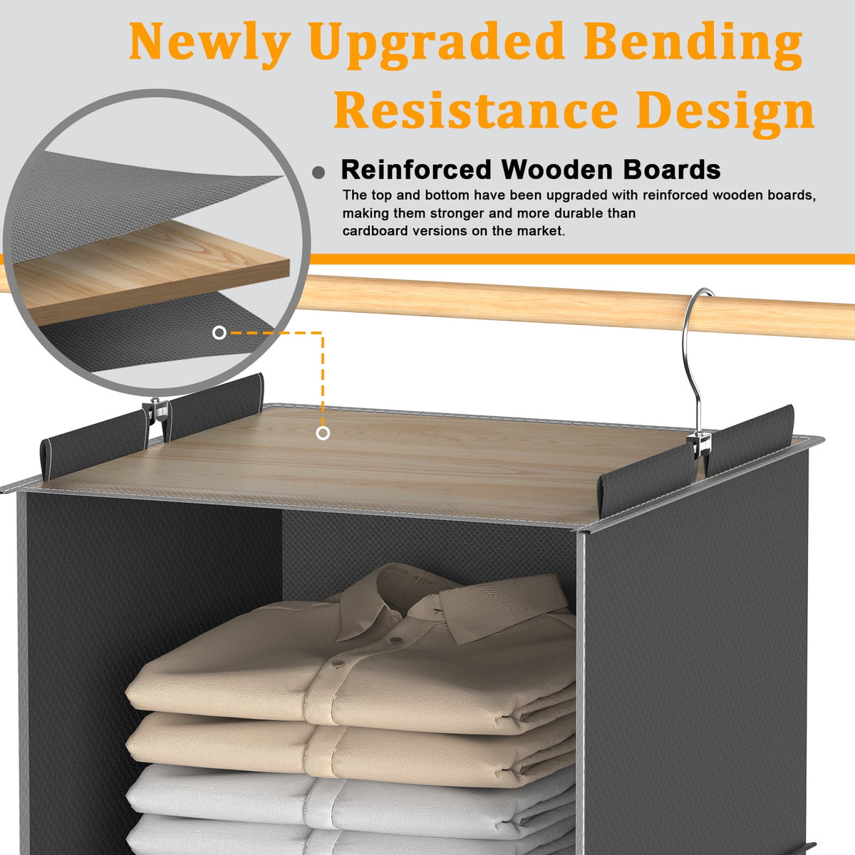 Shelves, 6-Shelf Organizer with Bamboo Inserts, Foldable Organizers and for Bedroom,Sturdy Hook W/ 2 Side Pockets,Gray - Image 4