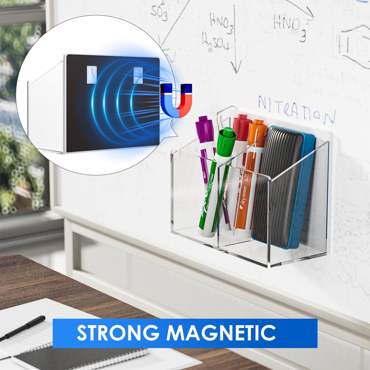 Holder, Acrylic Pen Holder for Fridge 2 Compartments, Dry Erase Holder with Screws, Clear - Image 6