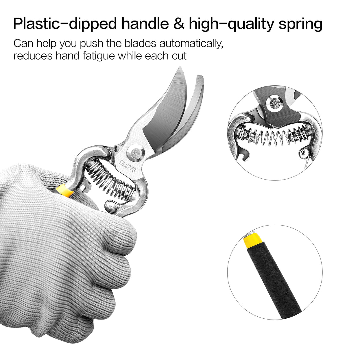 Shears, 8" Bypass Gardening Pruner, Scissors, Clippers, Black - Image 5