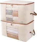Chaos Cleared Canvas Storage Bags Designer Organizer for Comforters 2 Pack – Seasonal Storage for Pillows, Blankets, Linens & Garments – Foldable Design with Zip & Window, Moth-Proof Space Saver