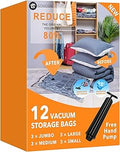 GONGSHI Vacuum Storage Bags, Space Saver Seal Bags For Clothing, Travel Luggage,Blankets, Comforters, Pillows, Clothes Storage.12 Combo