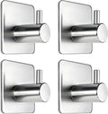 Fotosnow Adhesive Towel Hooks 15lbs Heavy Duty Wall Hooks Waterproof Stainless Steel Hanger for Hanging Coat, Hat, Towel Robe Hook Rack Wall Mount- Bathroom and Bedroom 4-Packs