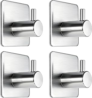 Fotosnow Adhesive Towel Hooks 15lbs Heavy Duty Wall Hooks Waterproof Stainless Steel Hanger for Hanging Coat, Hat, Towel Robe Hook Rack Wall Mount- Bathroom and Bedroom 4-Packs