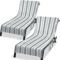Lounge Chaise Chair Towel Cover,Pack of 2, Ultra Plush & Absorbent Micro Fleece Towel Cover for Pool,Beach,Outdoor(Garden, Courtyard)| Faster Drying, Non-Slip,2 Side Pockets | 85" x 30"-Gray