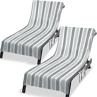 Lounge Chaise Chair Towel Cover,Pack of 2, Ultra Plush & Absorbent Micro Fleece Towel Cover for Pool,Beach,Outdoor(Garden, Courtyard)| Faster Drying, Non-Slip,2 Side Pockets | 85" x 30"-Gray