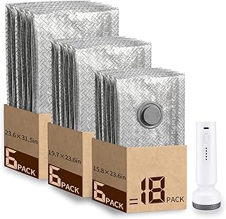Travel Vacuum Seal Bags for Clothing,Vacuum Storage Bags with Rechargeable Pump,18 Pack Space Saver Compression for Clothes,Blankets,Bedding,Suitcase Luggage Seasonal Storage