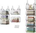 X-cosrack 5 Tier Closet Hanging Organizer, Clothes Hanging Shelves with 4 Hanging Hooks 5 S Hooks, Wire Storage Basket Bins, for Clothing Sweaters Shoes Handbags Clutches Accessories Patent Design