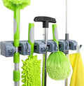 Basics Rectangular Heavy Duty Wall Mount Broom and Mop Holder, Sturdy Tool Organizer with Hooks and Slots for Garage, Garden, Laundry, Kitchen Organization, 2.36 x 16.9 x 3.35 in, Gray